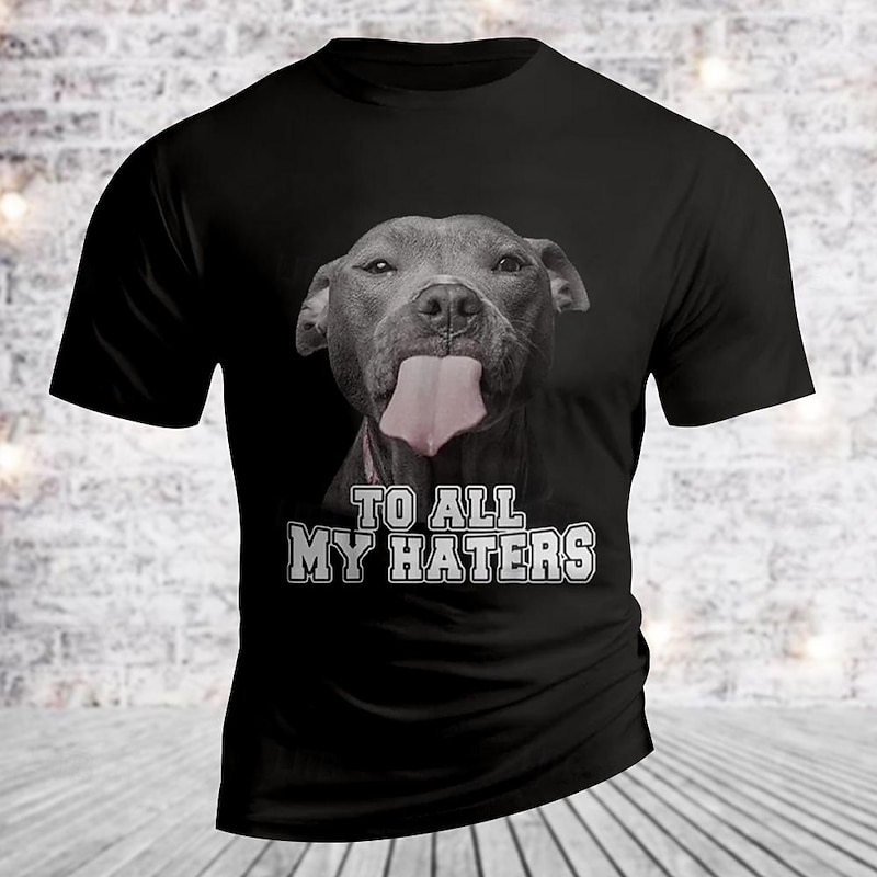 Men's Animal Dog Letter Print T Shirt Tee Top Cotton Short Sleeve Graphic Shirt Black Army Green Comfortable Tee Street Sports Outdoor Fashion Designer Clothing