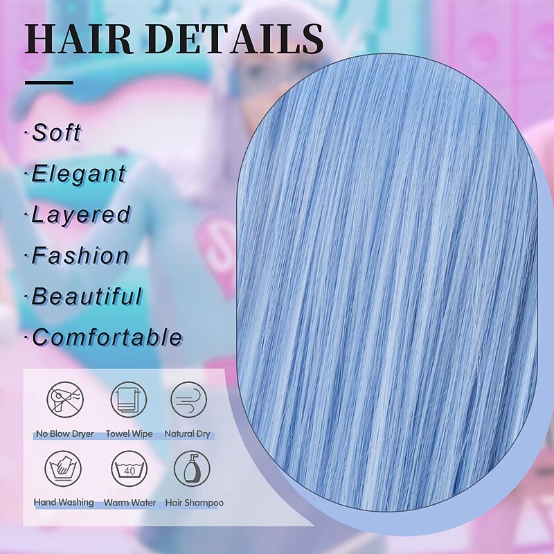 Light Blue Bob Wig with Bangs Short Straight Blue Wig for Women Shoulder Length Wigs Colorful Synthetic Wig for Daily Use Party Cosplay 12Inch Halloween Wigs3