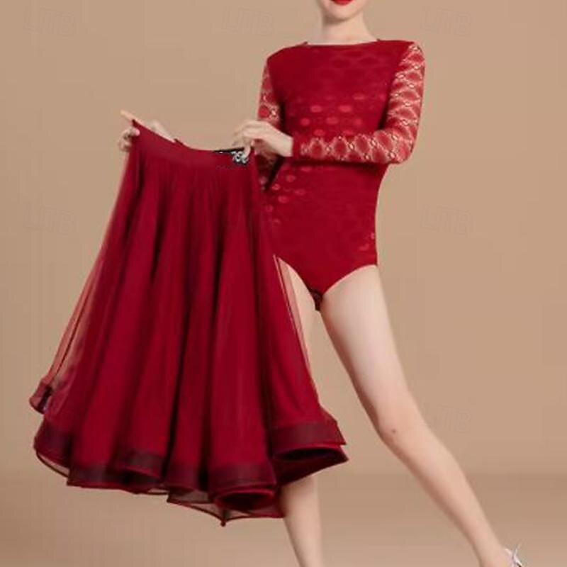 Ballroom Dance Skirts Lace Girls' Performance Training Long Sleeve Natural Tulle4