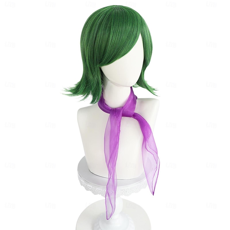 Inside Out 2 Disgust Wig Cosplay Short Green Wig for Women Anime Cosplay Green Bob Wig with Bangs Sythetic Hair Wig Anime Styled Wigs for Carnival Costume Party (Only Wigs) Halloween Wigs