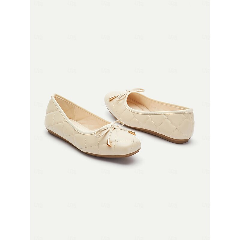 Women's Cream Quilted Ballet Flats with Bow Detail for Elegant and Casual Wear3