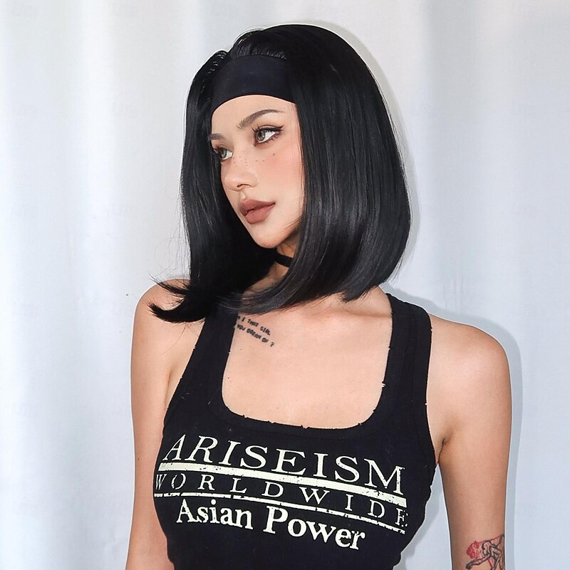 12Inch Synthetic Wigs For Women's Wig Black Short Curly Bobo Hair with  Bangs Fashion Lovely Christmas Party3