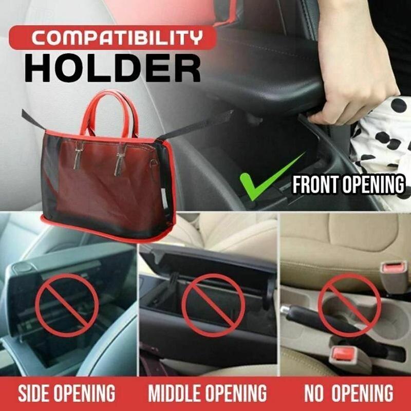 Car Net Pocket Handbag Holder, Extra Storage Space Organizer, Safe & Disturb-Free Driving, Simple Installation, Fits Standard Armrests, Oxford Cloth & Mesh, Black/Red4
