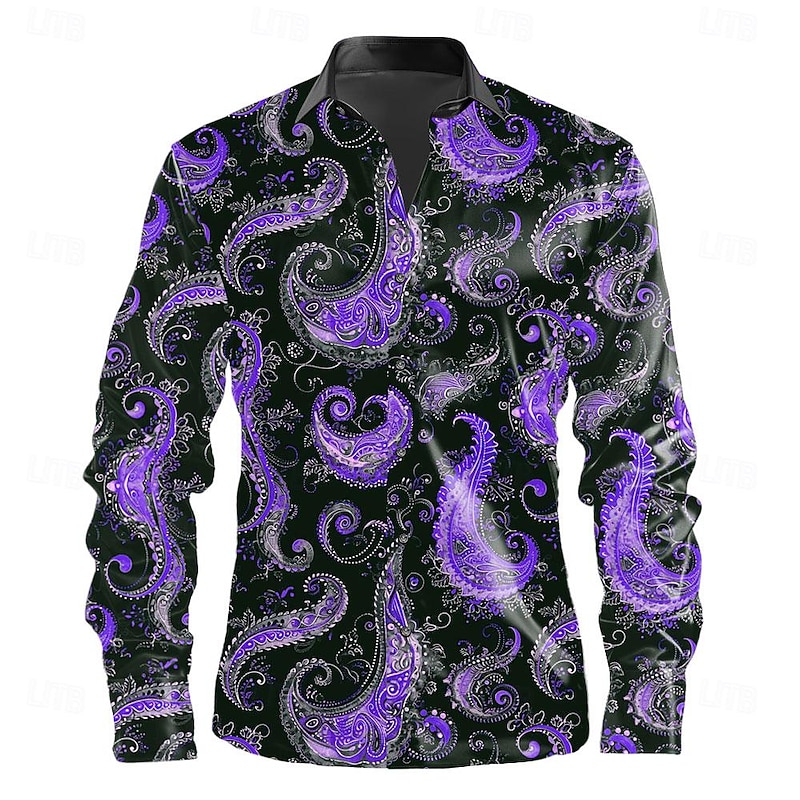 Men's Shirt Dress Shirt Button Up Shirt Long Sleeve Fashion Casual Causal Casual Summer Spring Fall Turndown Collared Shirts Button Up 3D Print Purple Orange