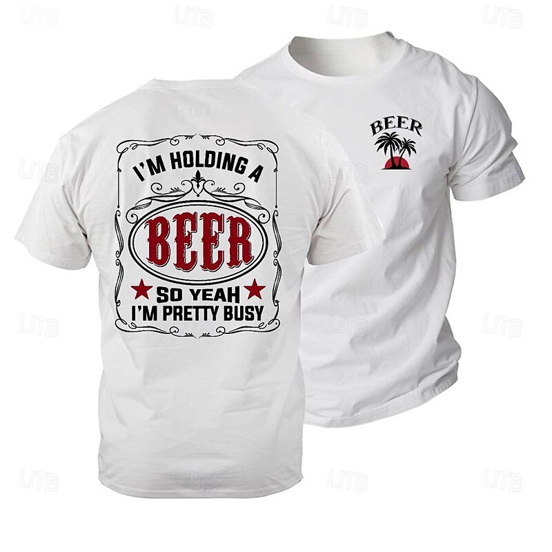 Men's Oktoberfest Beer Letter Print T Shirt Tee Top 100% Cotton Short Sleeve Graphic Shirt Black White Comfortable Tee Street Sports Outdoor Fashion Designer Clothing