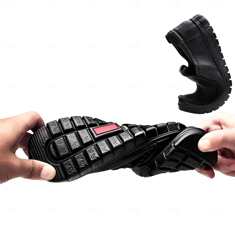 Men's Black Leather Loafers - Comfortable Slip-On Casual Shoes with Non-Slip Sole3