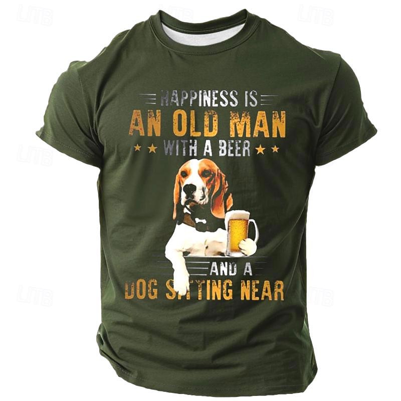 Men's Funny Graphic T-Shirt - Happiness is an Old Man, Beer & Dog - Short Sleeve Lifestyle Tee2