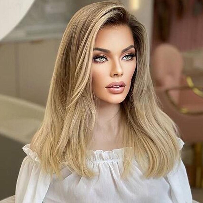 Remy Human Hair 13x4 Lace Front Wig Free Part Brazilian Hair Straight Blonde Wig 130% 150% Density with Baby Hair Ombre Hair Highlighted / Balayage Hair 100% Virgin With Bleached Knots For Women Long4