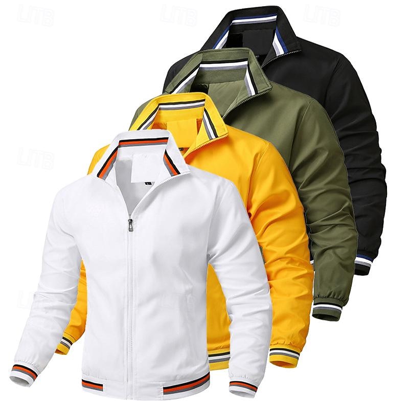 Men's Lightweight Jacket Bomber Jacket Daily Vacation Pocket Spring &  Fall Plain Fashion Classic Lapel Regular Black White Yellow Light Green Dark Blue Jacket