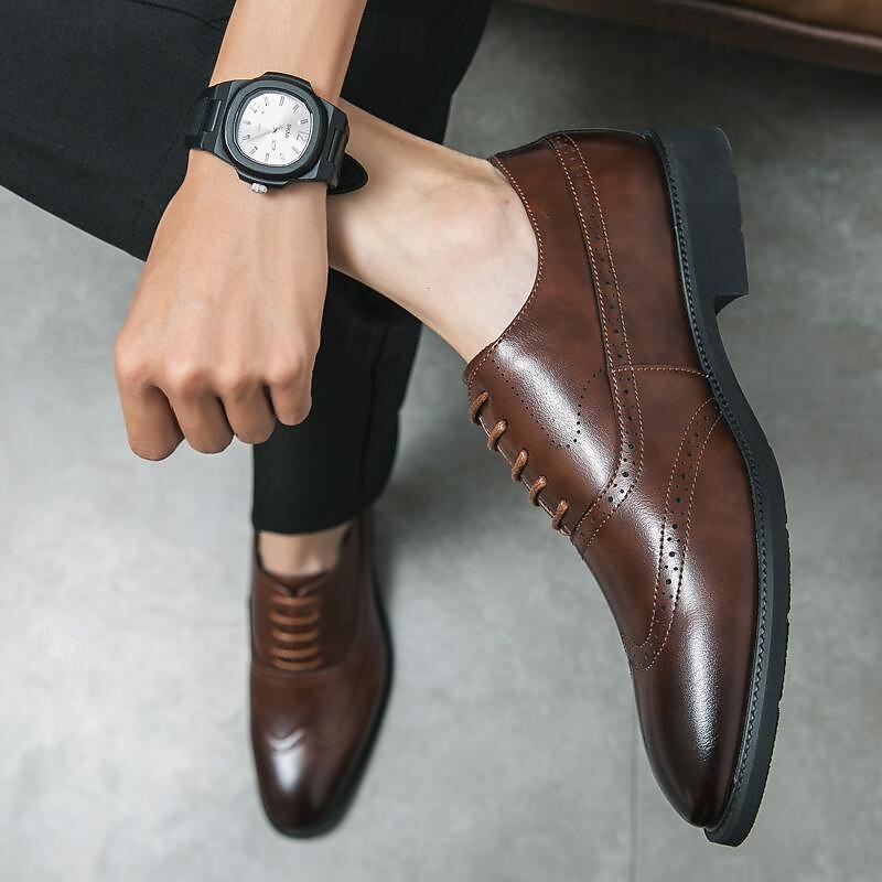 Men's Classic Brown Wingtip Oxford Shoes – Faux Leather Brogue Dress Shoes for Business, Weddings & Formal Events4