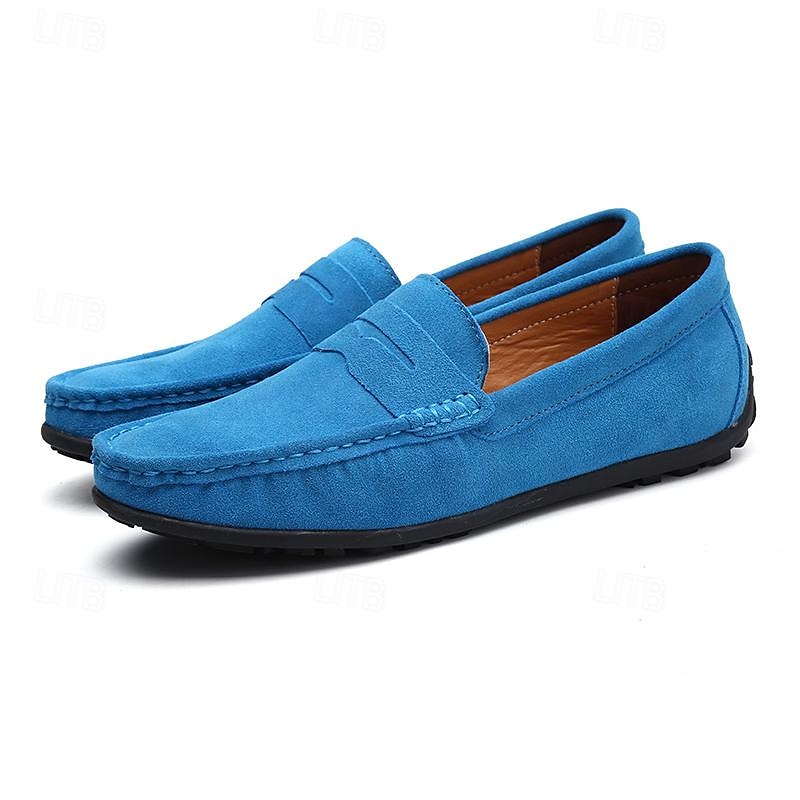 Men's Blue Faux Suede Driving Loafers – Lightweight Slip-On Shoes with Flexible Sole for Comfort and Style2