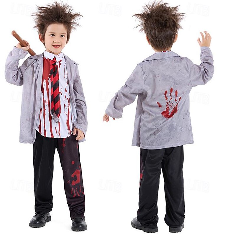 Zombie Student Halloween Cosplay Costume Party Costume Masquerade Outfits Cosplay Kid's Boys' Carnival Masquerade Mardi Gras Performance Party Halloween Easy Halloween Costumes Dress Up2