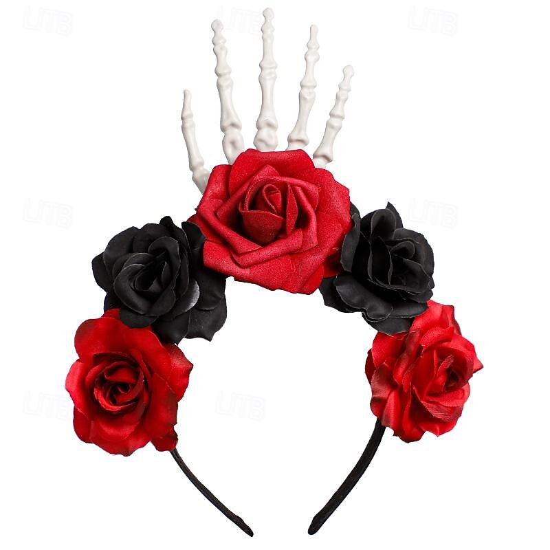 Festive decorations Halloween Skull Hair Band Black Tie Halloween play ornament necklace Headband3