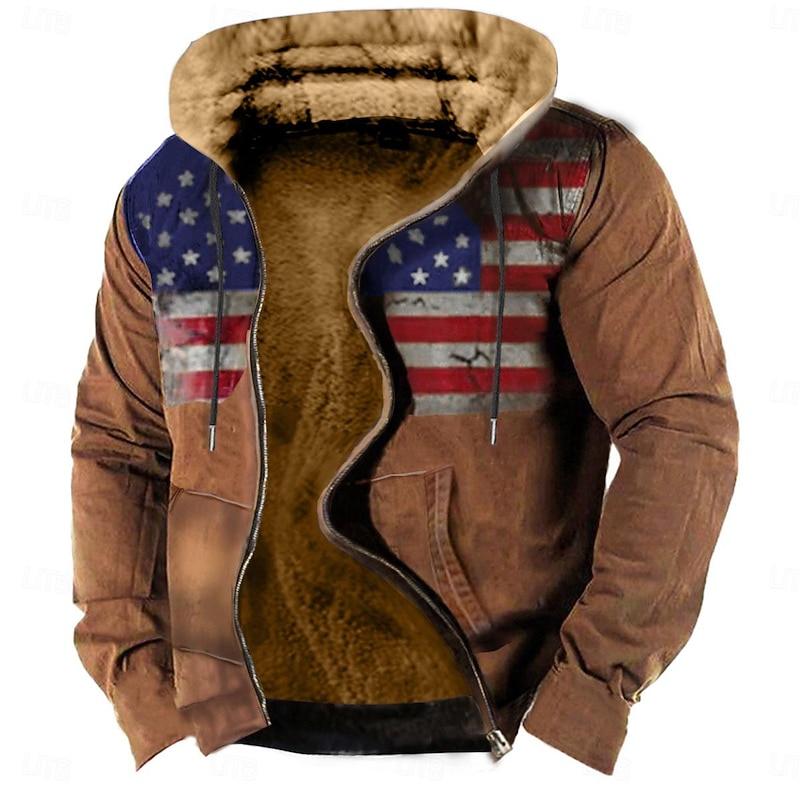 Men's Graphic Prints National Flag Hoodie Hoodies Sweatshirt Streetwear Designer Long Sleeve Hooded Casual Daily Sports Yellow Army Green Zipper Print Fall & Winter Designer