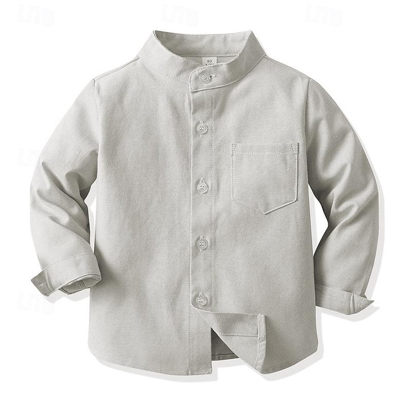 Boys 3D Solid Color Shirts Long Sleeve Summer Spring Fashion Basic Kids 4-12 Years Shirt collar Outdoor Casual Daily Regular Fit3