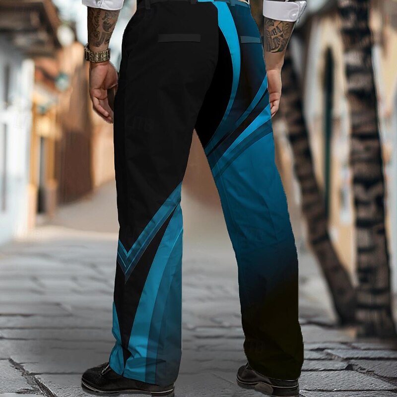 Men's Graphic Striped Dress Pants Mid Waist Business Casual Formal Dailywear Pocket Straight Leg Trousers Summer Spring Fall 3D Print Blue2
