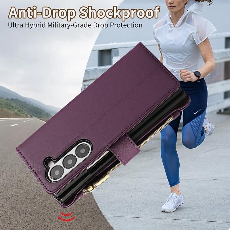 Phone Case For Samsung Galaxy Z Fold 6 Z Fold 5 Z Fold 4 Z Fold 3 Wallet Case with Stand Holder Magnetic Zipper Retro TPU PU Leather4