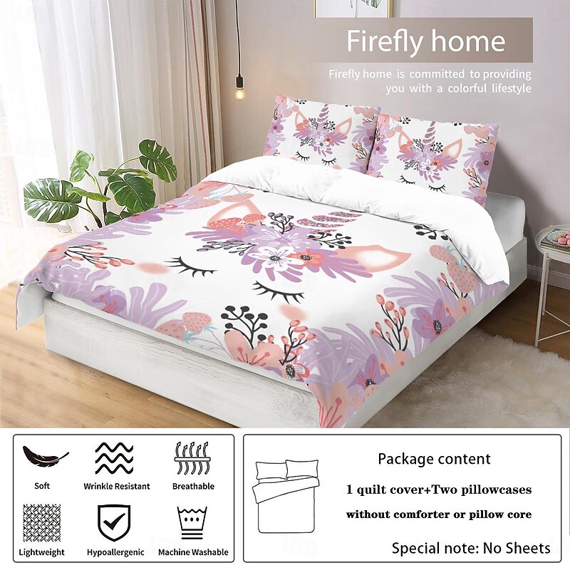 Unicorn Duvet Cover Set Includes Duvet Cover and Pillowcases Whimsical and Magical Design Soft and Comfortable Fabric Perfect for Adding Enchantment to Your Bedroom Decor Easy to Wash and Maintain4