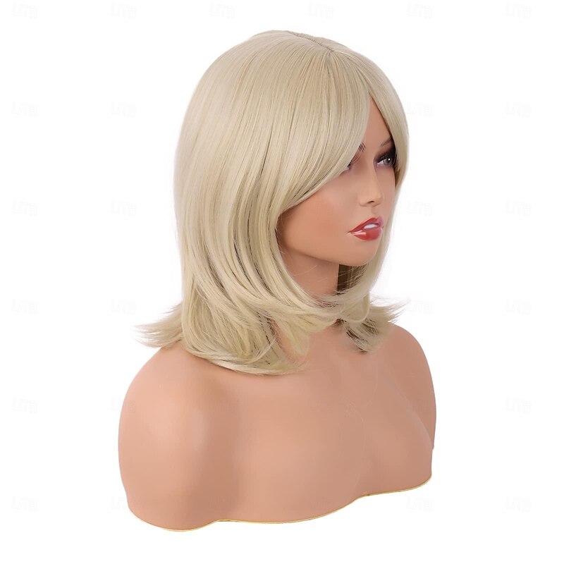 18 Inch/45 cm Layered Bangs Straight Synthetic Fiber Shoulder Length Hair Daily Use Wig Halloween Wigs3
