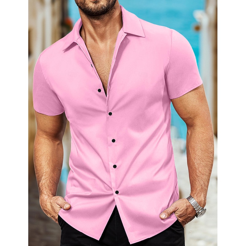 Men's Shirt Summer Shirt Casual Shirt Button Up Shirt Black White Pink Red Blue Short Sleeve Plain Collar Vacation Street Clothing Apparel Fashion Casual Comfortable4