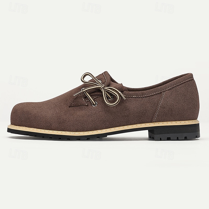 Men's Brown Suede Oxford Shoes with Leather Accents, Rugged Sole, and Intricate Stitching for Oktoberfest and Vintage Style3