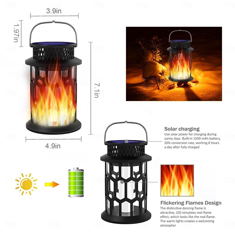 Solar Lanterns Outdoor Waterproof Flickering Flame LED Hanging Lanterns Decorative Outdoor Solar Lights for Garden Patio Pathway Yard Halloween Indoor Outdoor Decorations 1pc2