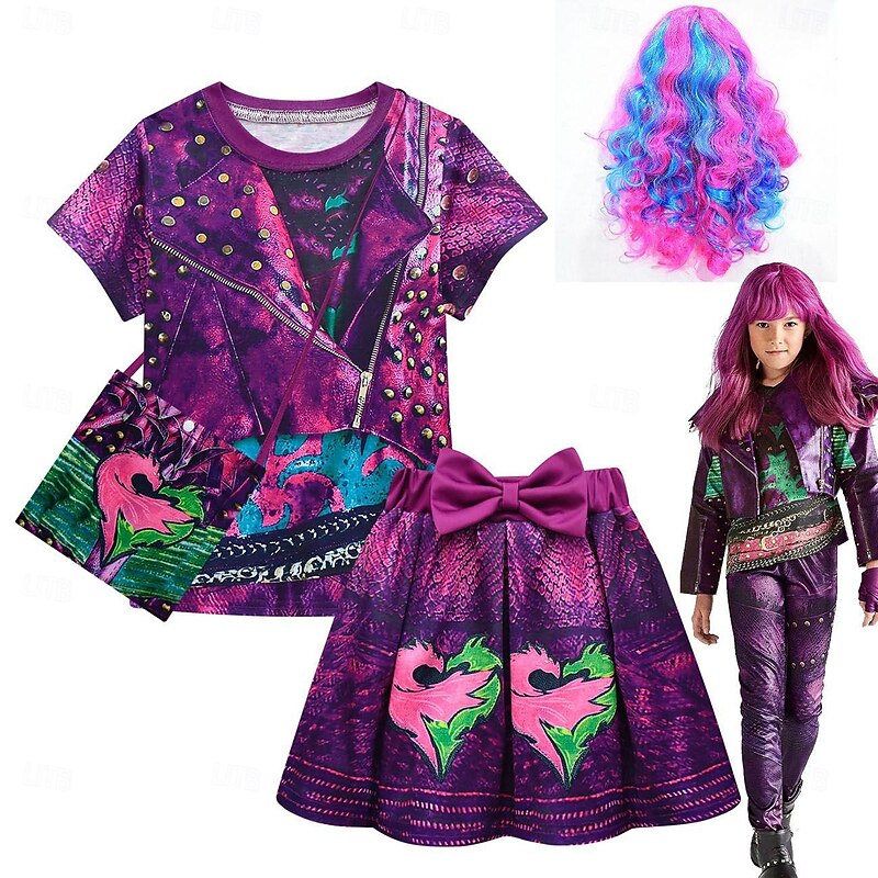 Descendants Mal Skirt Outfits Cosplay Wigs Cosplay Costume Movie Cosplay for Girls' Kids Masquerade Causal
