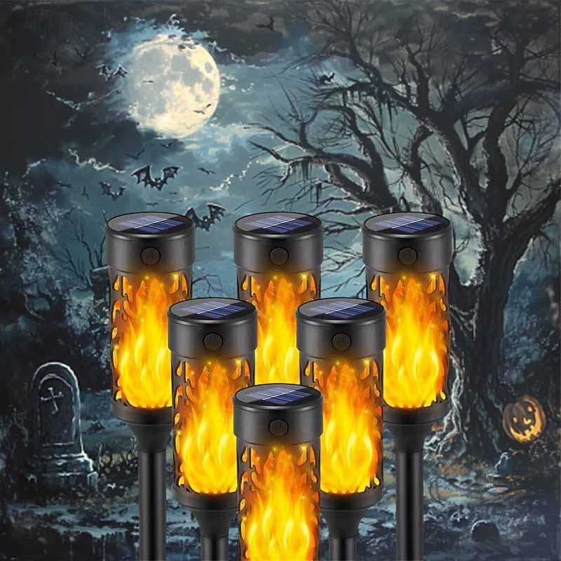 1/2pcs Solar Torch Lights with Dancing Flickering Flame Lights, Pathway Torch Flickering Light Waterproof Garden Decoration Outdoor Lawn Tiki Led Path Yard Patio Floor Lamp for Halloween