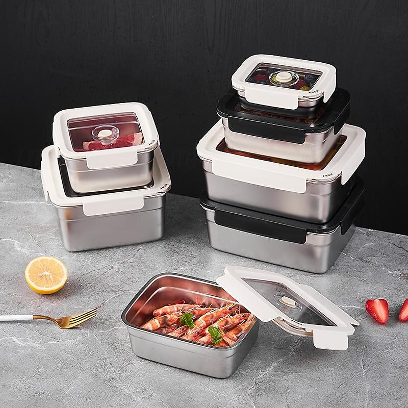 Vacuum Food Container Food-Grade SUS304 Sealed Food Storage Box Bento Lunch Box for Fruits, Refrigerator Safe, Airtight Meal Container (Square)4