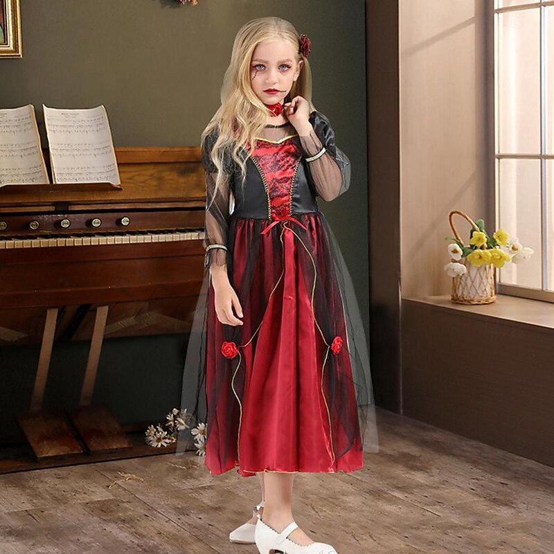 Vampire Halloween Dress Cosplay Costume Scary Costume Kid's Girls' Carnival Masquerade Performance Halloween Masquerade Easy Halloween Costumes Dress Up4