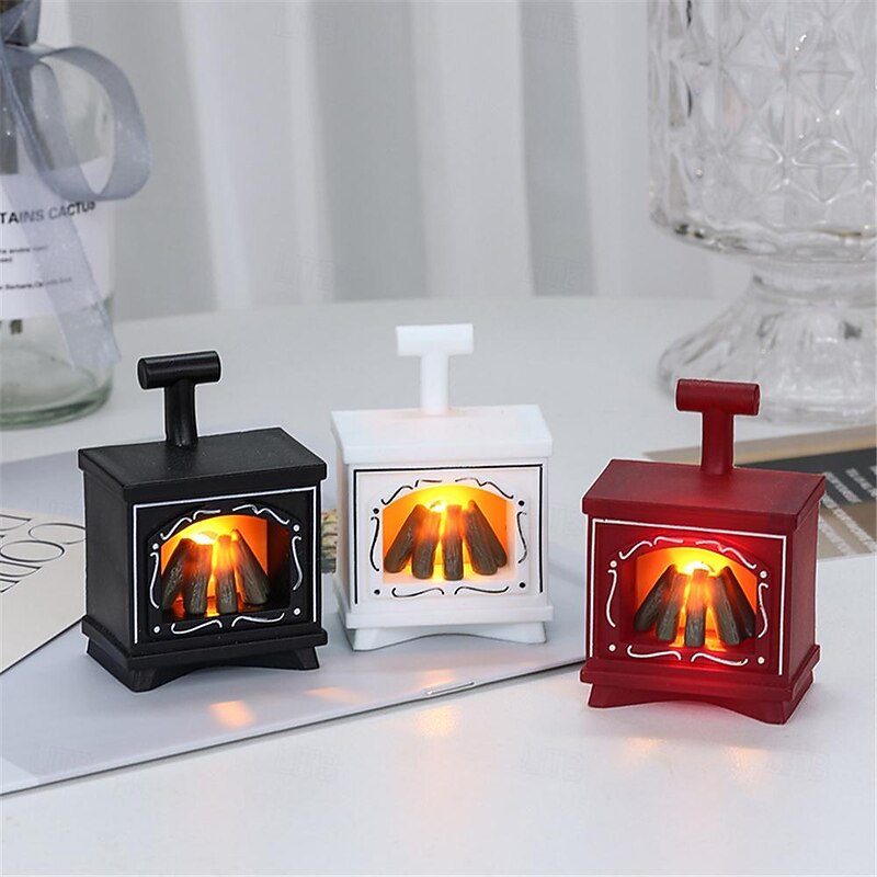 LED Mini Maquete LED Glowing Fireplace Decoration Electronic Candle Lights Creative Home Décor Small Fireplace Holiday Party Decoration Light 1PC for Halloween3