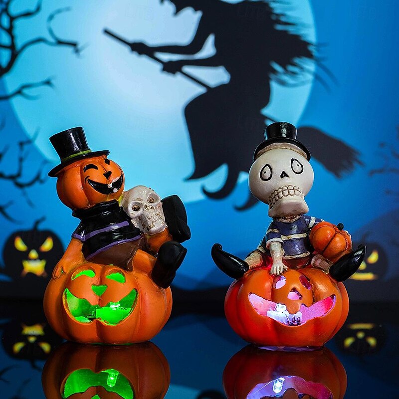 Halloween Decorations LED Skeleton Pumpkin Light, Jack O Lantern Skull Ornament Colorful Sparkling Pumpkin LanternDecoration Creative Luminous Ghost Festival Party Decoration Props  1PC