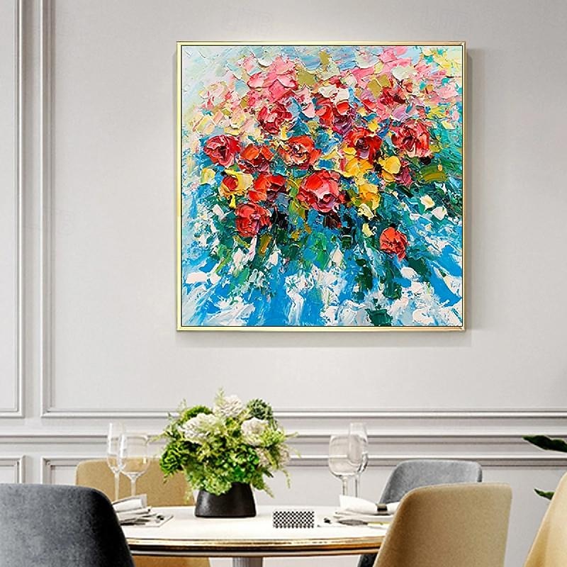 Pattle knife flower  oil painting handmade flower oil painting colorful rose oil painting impressionist for living room oil painting home decoration Christmas gift4