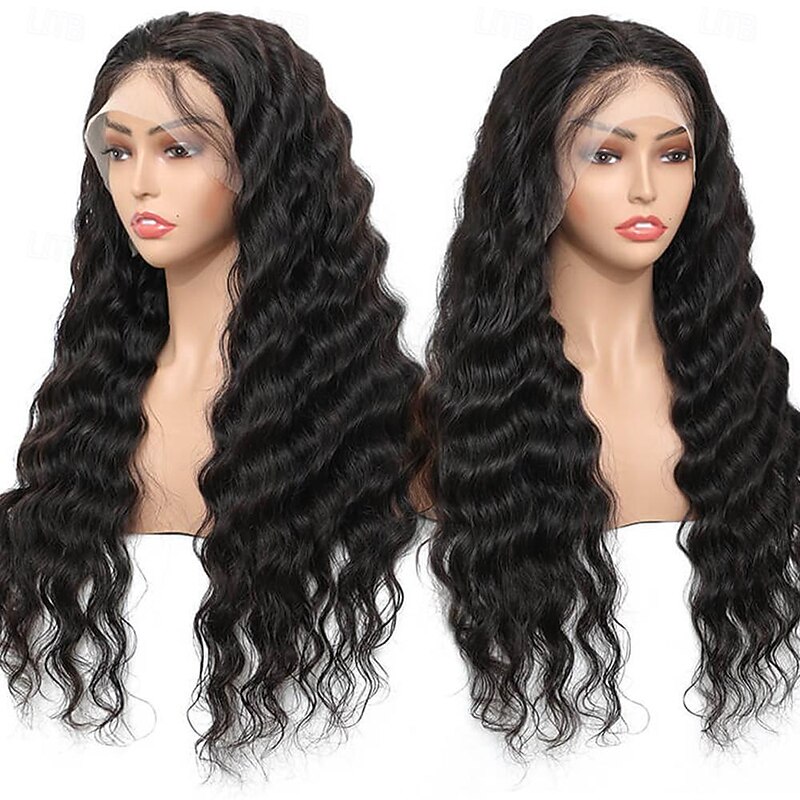 Human Hair Pre Plucked Human Hair 13X4 HD Transparent Loose Deep Wave Lace Front Wigs Human Hair for Black Women 150% Density Bleached knots with Baby Hair 20 Inch3