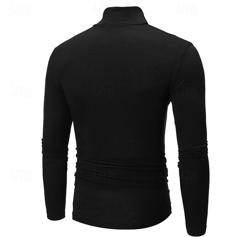 Men's T Shirt Tee Top Long Sleeve Shirt Long Sleeve Turtleneck Spring &  Fall Plain Fashion Designer Basic Vacation Street Going out Black White Navy Blue Top Tee for Men2