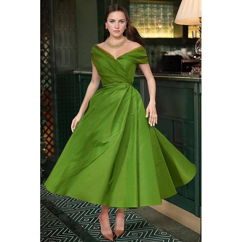 Beach Wedding A-Line Cocktail Dresses Elegant Dress Wedding Guest Summer Ankle Length Sleeveless Off Shoulder Fall Wedding Guest Satin with Ruched Dresses4
