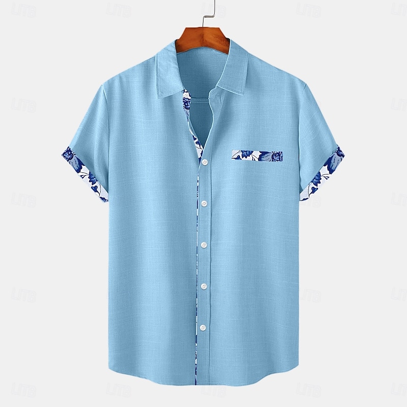 Men's Shirt Linen Shirt Summer Shirt Beach Wear Plain Casual Daily Black White Pink Dark Navy Short Sleeve Collar Summer Spring Clothing Apparel