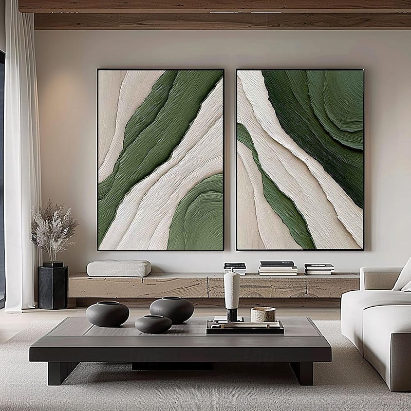 Green and white simple oil painting handmade wall art contemporary painting wall decoration 3D art green and white painting for living room very simple painting4
