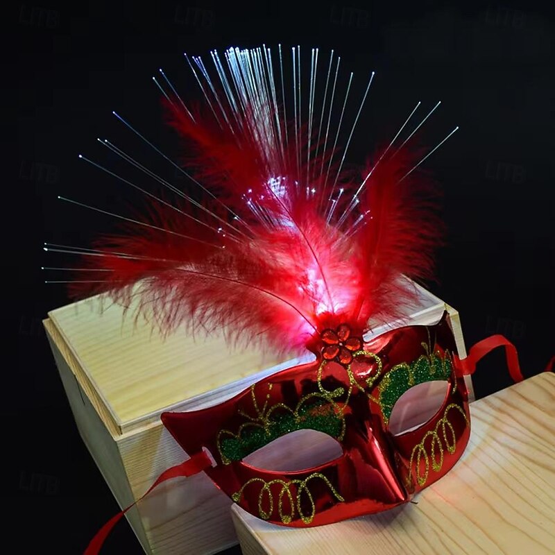 6 Packs Women Venetian Venice Feather LED Mask Luminous Masquerade Mask Bachelorette Party Fancy Dress Princess Ball Masks Carnival Mask3