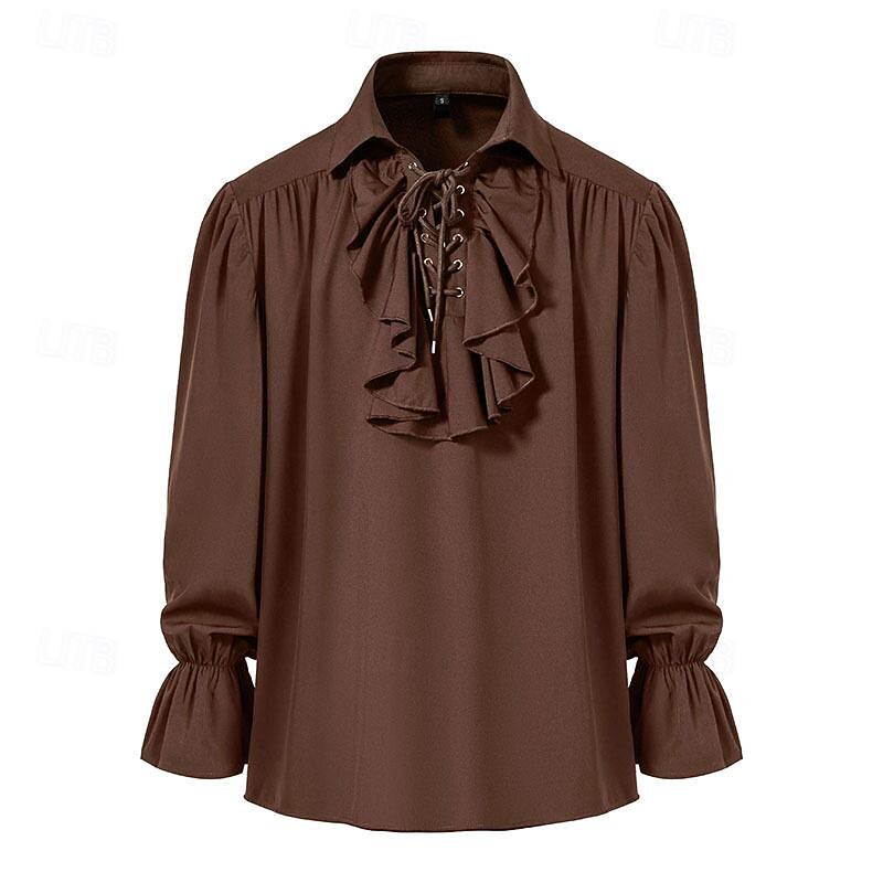 Punk & Gothic Medieval Renaissance Blouse / Shirt Pirate Knight Ritter Solid Color Fancy Dress Men's Pirate Fantasy Royal Masquerade Performance Party Masquerade Adults' Shirt2