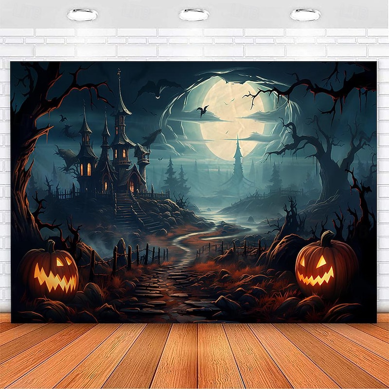 Halloween Decorations Hanging Tapestry Jack O Lantern Pumpkin Forest Wall Art Large Tapestry Mural Decor Photograph Backdrop Blanket Curtain Home Bedroom Living Room Ghost Haunted House Castle