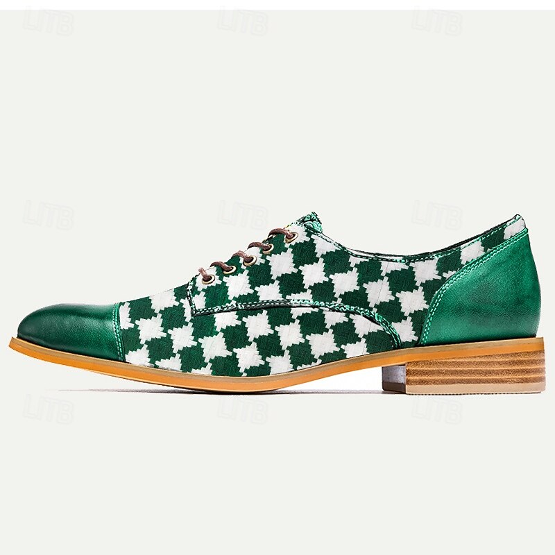 Men's Oxfords Plaid Tartan Leather Cowhide Breathable Comfortable Slip Resistant Lace-up Green Fall Winter4