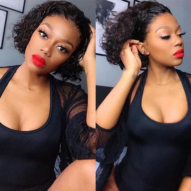 Human Hair 13x4 Lace Front Wig Free Part Brazilian Hair Wavy Water Wave Black Natural Wig 180% 250% Density with Baby Hair 100% Virgin Glueless Pre-Plucked For wigs for black women Short Human Hair4