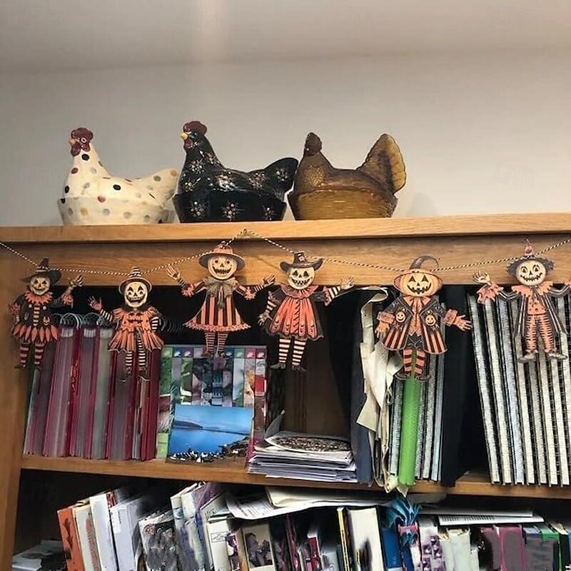 6pcs/set Rustic Halloween Wooden Bunting, Vintage Style Decorations, Halloween Bunting Decorations,6 Flags Witch Banner Pumpkin Theme, Perfect for Party and Wall Decor4