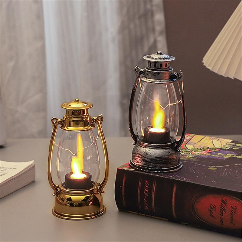 LED Electronic Horse Light Candle Light Retro Small Oil Lamp Electronic Candle Light Creative Nostalgic Wind Light Desktop Ornament Small Night Light Festival Party Decorative Lights 1PC4