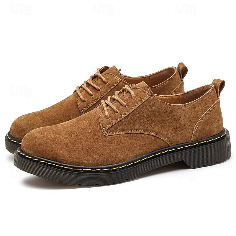 Men's Classic Suede Oxfords with Durable Rubber Sole – Stylish Tan Lace-Up Shoes for All Occasions