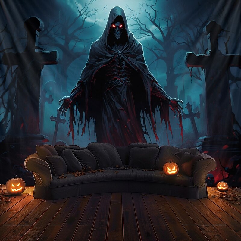Halloween Decorations Scary Death Hanging Tapestry Wall Art Large Tapestry Mural Decor Photograph Backdrop Blanket Curtain Home Bedroom Living Room Decoration Ghost