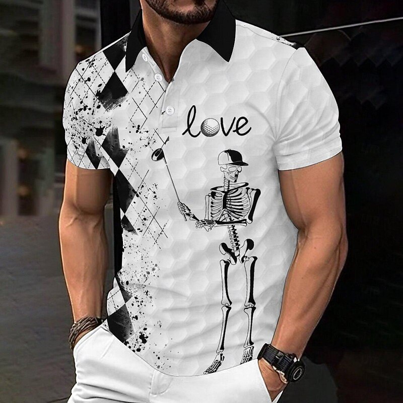 2024 Summer New Style Cross-border European and American 3D Printed Personalized Skull Golf Loose Men's Short Sleeve Polo2
