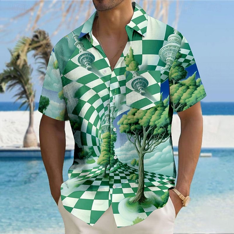 Men's Tree Pattern 3D Beach Shirt Summer Hawaiian Shirt Button Up Shirt Short Sleeves Shirt Turndown Collared Shirts Hawaiian Casual Vacation Daily Green S M L