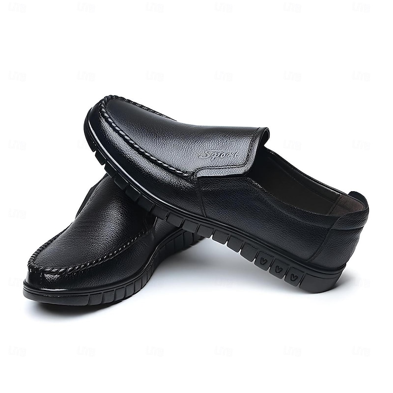Men's Black Leather Loafers - Comfortable Slip-On Casual Shoes with Non-Slip Sole4